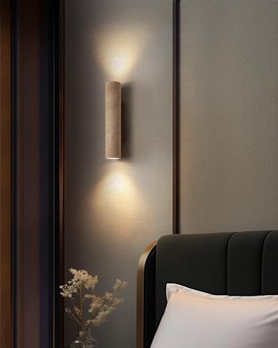 Lampara de Pared de Travertino Amarillo Natural, Estilo Japonés Wabi Sabi, Lamparas de Pared Interior de Diseño Minimalista, lampara de muro para Pasillo, Recámara o Baño, 3000K