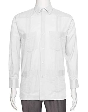 Mens Linen Look Guayabera Shirt - Long Sleeve Cuban Shirt