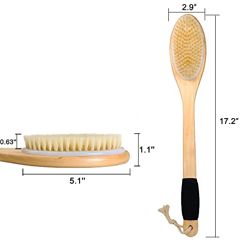 OWIIZI Bath Brush Wooden Curved Long Handle Antiskid Shower Brush for