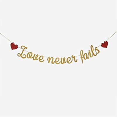 Love Never Fails Banner Sign Rose Gold Glitter Garlands For