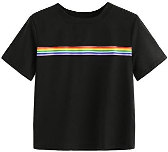 Skang T-Shirt for Women's - Ladies Seasons Cleanance Sale Women's Summer Brief Rainbow Stripe Simple Striped Top School Girl Teen T-Shirt Tops 1769900031