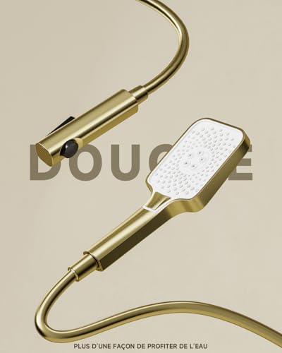 Shower Column,Brushed Gold 4 in 1 Shower Column Set,300x180mm Square Rainfall Shower Head,3 Modes Hand Shower,360° Shower Head,Rain Shower with Accessories