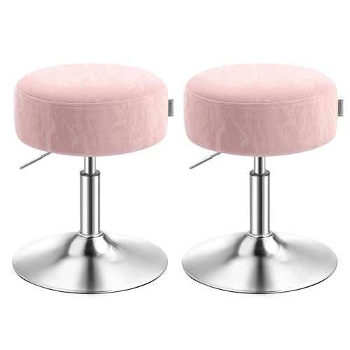 VASAGLE Schminkhocker 2er Set, Schminkstuhl, Barhocker, höhenverstellbar, 360° drehbar, PU, Dicke Polsterung, für Schlafzimmer, Küche, Esszimmer, mode