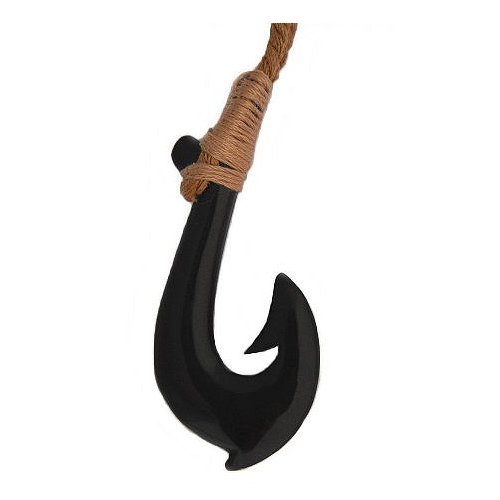 Hawaiian Jewelry Black Bone Fish Hook Necklace