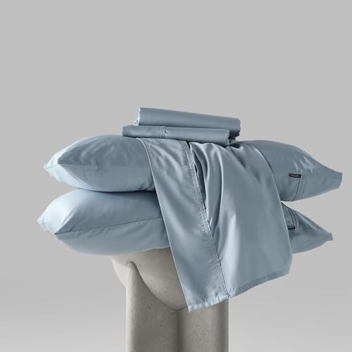 Hush Iced Sheet and Pillowcase Set | Queen | Includes One Fitted Sheet, One Top Sheet and Two Standard Pillowcases | Soft & Hypoallergic | 100% Organic Viscose Bamboo | Light Blue