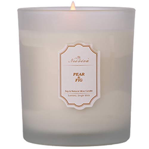 NEOVIVA HOME Scented Candles with PEAR & FIG with 100% Natural Essential Oils Aromatherapy Candle Soy Wax for Stress Relief and Aromatherapy Quality Gift 9.9 Ounce (White, Large)