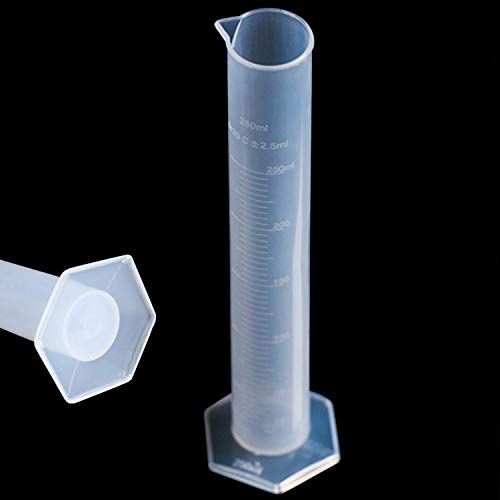 Longdex 250ml Transparent Polypropylene Graduated Cylinder for Lab Test Liquid Tube Pour Spout