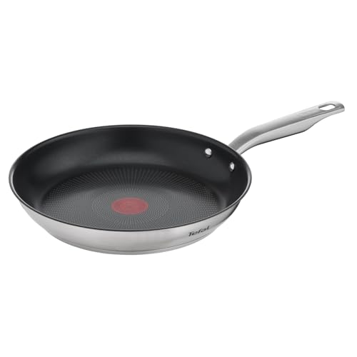 Tefal Virtuoso E49106 Frying Pan 28 cm Coated High-Quality Premium Stainless Steel Non-Stick Titanium Coating Temperature Indicator Thermal Signal Suitable for Induction Cookers Roasting