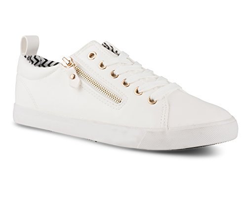 Twisted Women's Alley Faux Leather Fashion Sneaker with Decorative Zipper - ALLEY14 White, Size 7