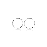 Amberta 925 Sterling Silver Fine Circle Endless Hoops - Polished Round Sleeper Earrings Diameter Size: 20 30 40 60 80 mm