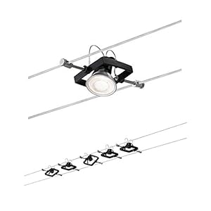 Paulmann 94290 kabelsysteem Mac II hoekig max. 5×10 watt plafondlamp zwart mat touw lamp metaal, kunststof staaldraad…