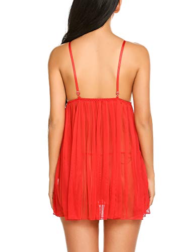 Avidlove Lace Babydoll Sexy Lingerie Nightie Full Slip Chemise Dress (Red, X-Large)