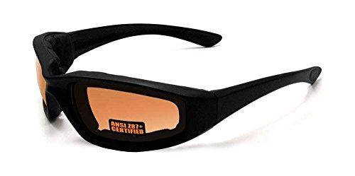 Maxx SS1 Sport Motorcycle Foam Padded Sunglasses Black Frame with HD Amber Lens