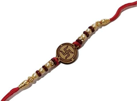 Vijayasales Designer Handcrafted Rakhi for Brother, Bhaiya and Raksha Bandhan with Swastik and Moti Design