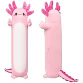Auspicious beginning 20" Cute Axolotl Stuffed Animal Plush Pillow, Soft Kawaii Cat face Pink Axolotl Body Pillow Long Plush Doll Standing Hugging Pillow Toys for Kids Children Adults Gifts