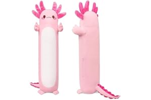 Auspicious beginning 20" Cute Axolotl Stuffed Animal Plush Pillow, Soft Kawaii Cat face Pink Axolotl Body Pillow Long Plush Doll Standing Hugging Pillow Toys for Kids Children Adults Gifts