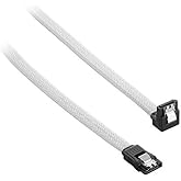CableMod ModMesh Sleeved Right Angle SATA 3 Cable (White, 30cm) | Nylon Sleeve. Up to 6Gb/s Transfer Speeds. Heatshrink-free. Straight Connector to Right Angle (90 degree) Connector.