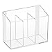 mDesign Small Plastic Self Adhesive Bathroom Vanity Cosmetic Organizer - Wall Mount Holder for Hair Care, Jewelry, Cotton Swabs, Makeup Brushes, Mascara, Lip Gloss - 3 Compartments - 2 Pack - Clear