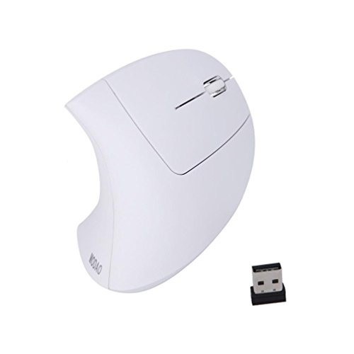2.4G Wireless Mouse, Transer Rechargeable Vertical Ergonomic Optical Mouse with 5 Buttons 3 Adjustable 800/1200 /1600DPI for Computer/PC/Laptop/Notebook (White)