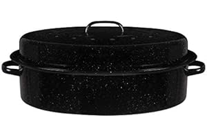 Bovado USA 17 Inch Oval Turkey Roaster Pan with Lid - Thanksgiving Gift, Covered, Non-sticky, Free of Chemicals, Dishwasher Safe - Rôtissoire (Capacity 13lb)
