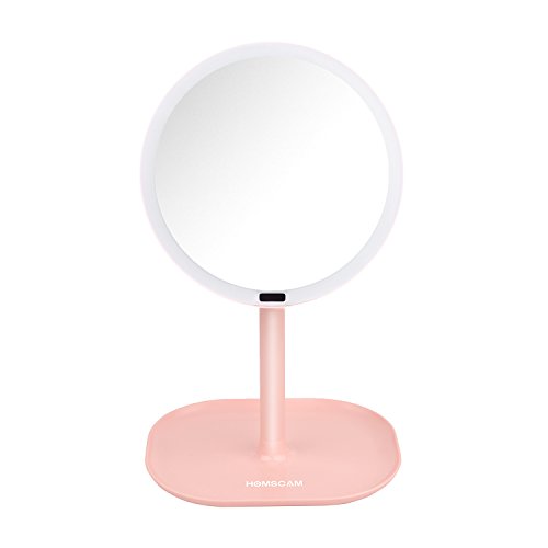 Vanity Mirror with Vanity Lights Makeup Mirror with Infrared Body Sensor LED Lighted Make Up Mirror 360 Degree Free Rotation Table Countertop Vanity Mirrors (Pink)