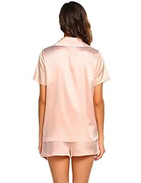 Pijama de satén Zhenwei para dama, pijama de manga corta y sedoso, con botones