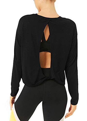 Bestisun Women's Long Sleeve Knit Shirt Backless Casual Boat Neck Loose Fit Tops Draped Blouse Plus Size Winter Fall Casual Basic Solid Shirts Black XL