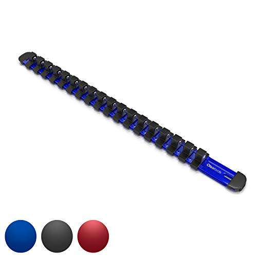 Olsa Tools 3/8-Inch Drive Aluminum Socket Organizer with Locking End Caps | Premium Quality Socket Holder (Blue)