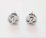 Women's L-V Fashion Earrings, 18k White GP, Designer Silver Stud Earrings