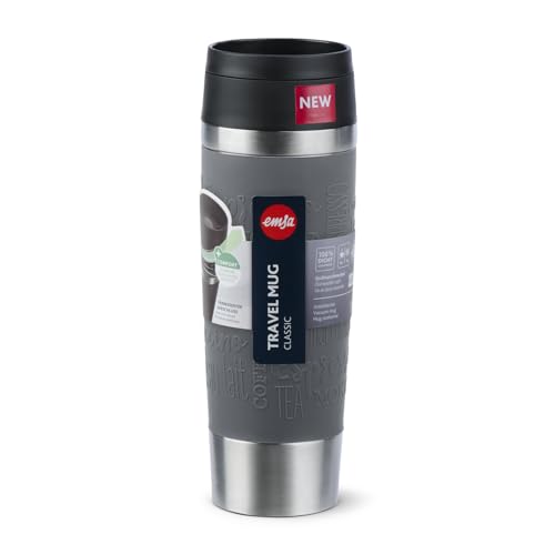 Emsa N20223 Travel Mug Classic Isolierbecher 0,5 Liter, neuer Komfort-Schraubverschluss, Edelstahl, 6h heiß und 12h kalt, 100% dicht, spülmaschinenfest, 360°-Trinköffnung, Dunkelgrau 10