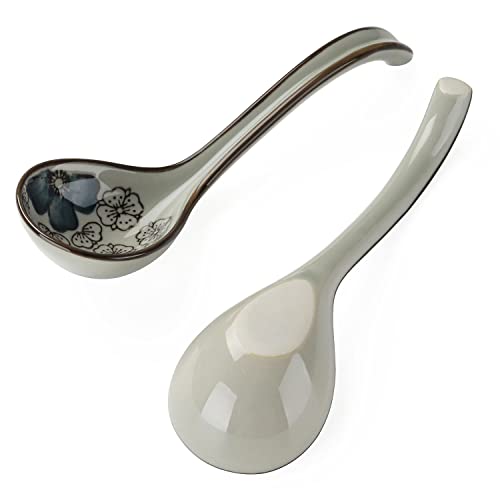 Ceramic Soup Spoons Set of 4 Porcelain Japanese Soup Spoon Long Handle