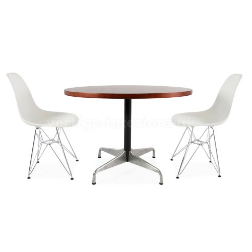 Beech Circular Eames Style Table & 2 DSR Chairs - Grey
