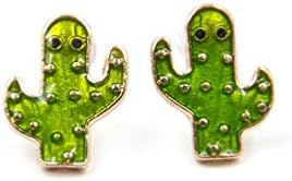 Enamel Cactus Stud Earrings Green Alloy Earrings Cute Rubber Back Ear Stud 1 Pair