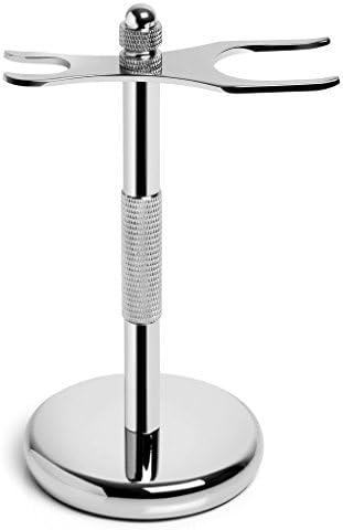 Deluxe Chrome Shaving Brush And Razor Stand Holder Stainless Steel - Prolong The Life Of Your Shaving Brush For Bathroom Vanity The True Way For A Gentleman To Shave Premium Gift For Men By Elkaline