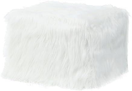 Abington Lane Faux Fur Pouf Ottoman - Super Soft and Fuzzy Footrest to Accent Any Room (White Faux Fur)