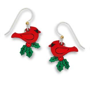 Sienna Sky Christmas Cardinal with Holly Bird Earrings 1197
