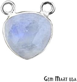 Rainbow Moonstone Bezel Heart Shape Connector, 10mm Heart Silver Plated Cat Double Bail Pendant 1pc. (RM-10037)