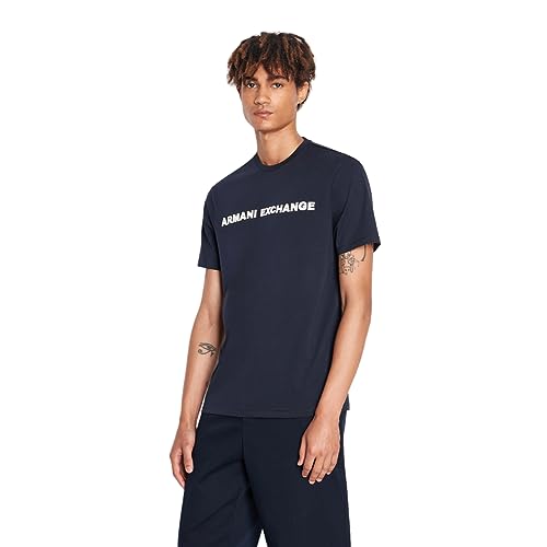 Armani Exchange Men's Regular Fit Crew Neck Cotton Jersey Classic Logo Tee, Nav…