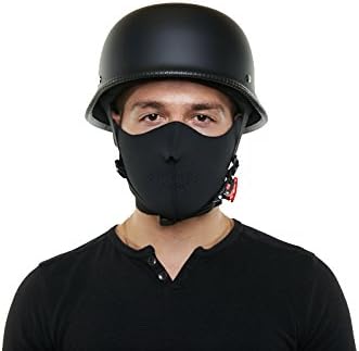 Nuzari DOT Approved German Style Half Open Face Motorcycle Helmet - Provides Durable Protection - Perfect For Cruiser, Touring, Scooter, Chopper or Harley Motorbike (Small, Matte Black)