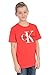 Calvin Klein Boys' Short Sleeve Logo Crew Neck T-Shirt, Soft, Comfortable, Relaxed Fit, Racing Red, 10-12