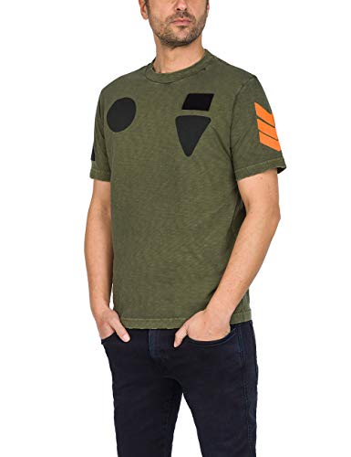 Replay Men's Garment Dyed Heavy Slub Military T-Shirt Green in Size Small