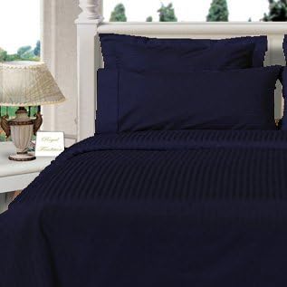 Grandeur Linens 1000 Thread Count Four (4) Piece Full Size Navy Stripe Bed Sheet Set, 100% Egyptian Cotton, Deep Pocket