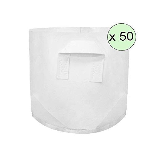 MUZHI 50-Pack 7 Gallon Tree Grow Bags w/Handles, Aeration Fabric Farm Garden Pots Planter Bulk(White) (50, 7gal:13.7×11.8)