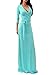 Vivicastle Women's Solid V-Neck 3/4 Sleeve Wrap Waist Long Maxi Dress (Large, Mint)