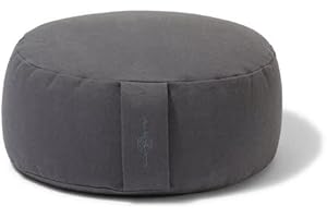 R E N O O Organic Round Meditation Cushion by renoo - Durable Comfortable Cotton, Linen, Hemp - Modern Zafu - Buckwheat Floor Pillow Yoga Bolster in 15 Colors Removable Cover - 15 inches - Slate