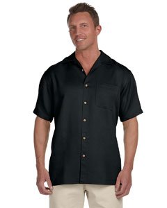 Harriton men s bahama cord camp shirt - large - black
