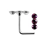 Triple Round Gemstone Top 22 Gauge Silver L Shape - L Bend Nose Stud Nose Pin