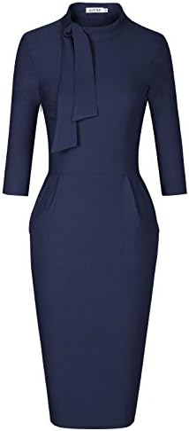 JUESE Women's 1950's New Look Long Sleeve Wear To Work Office Pencil Dress