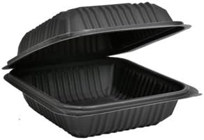 8" x 8" x 3" Certified Compostable Hinged Container, Black, Made From Corn Starch, Ultra, 200 Per Case ET-BOO-288