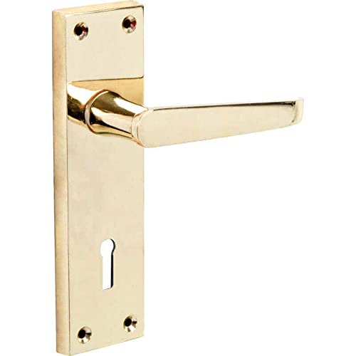 Designer Levers - Victorian Straight Lever Door Handles - Polished Brass - 1 Pair - Locking Door Handle
